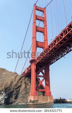 Closeup of tower structure at end of Golden Gate Bridge in San Francisco Bay