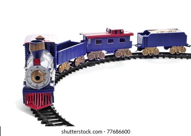 Closeup Of A Toy Train On A White Background