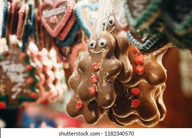 Close-up of traditional German cookies on Christmas market.