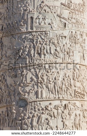 Close-up of the Trajan Column (Colonna Traiana). detail of Roman triumphal column in Rome, Italy.