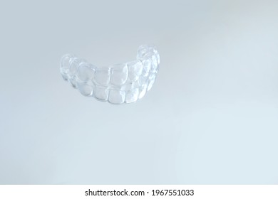 Close-up Of Transparent Silicone Night Mouth Guard For Teeth Clenching Grinding Dental Bite Sleep Aid, Concept Dental Services, Remedy For Grinding Teeth, Oral Care