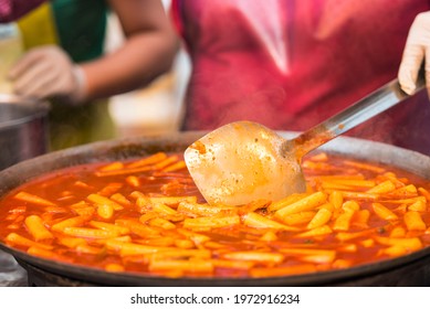 Close-up Of Tteokbokki Traditional Korean Food In A Street Of Seoul, South Korea