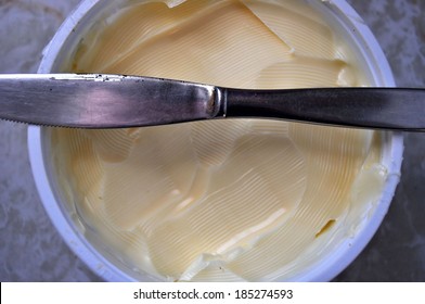 Closeup Of A Tub Of Margarine