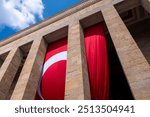 Close-Up of Anıtkabir with the Turkish Flag in View