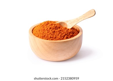 Closeup Turmeric (curcumin, Curcuma Longa Linn) Powder In Wooden Bowl Isolated On White Background.