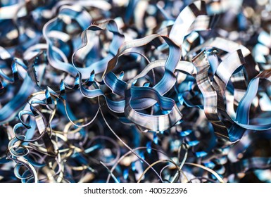 Closeup twisted spiral steel shavings 