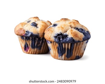 Closeup two delicious blueberry muffin isolated on white background - Powered by Shutterstock