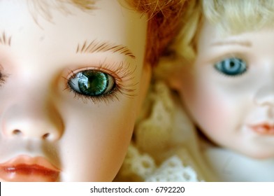 Closeup Of Two Porcelain Dolls