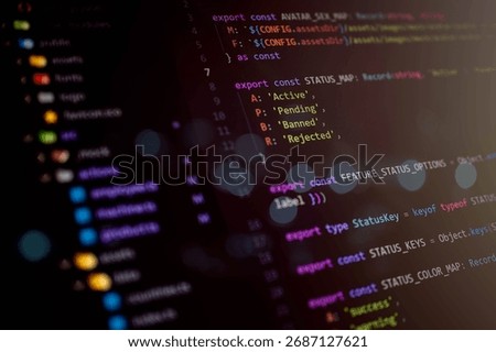 Close-up TypeScript code showing status mapping using object literals and Record types, perfect for explaining scalable frontend logic, app state control, and clean architecture.