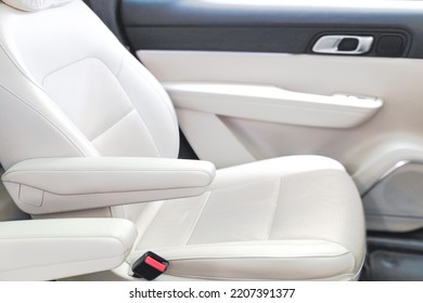 Closeup Unmanned White Leather Car Seat