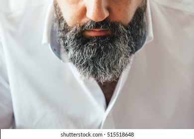 Close-up of unrecognizable mans beard