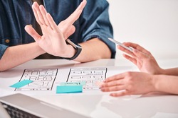 Close Up Of Unrecognizable User Interface Designer Showing PPT Template ...
