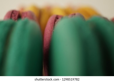 Closeup of varieties of macarons.