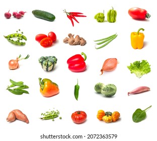 Closeup of various view of fresh vegetables collage on white background - Shutterstock ID 2072363579
