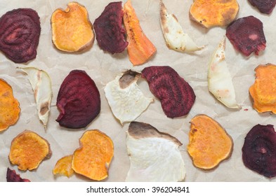 closeup to vegetarian vegetables chips