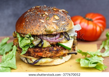 Close-Up Of Veggie Burger On Cutting Board
