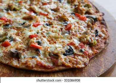 Closeup Veggie Delight Pizza With Thin Crust