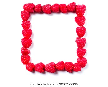 Close-up of a vertical rectangular frame made of fresh ripe raspberries.