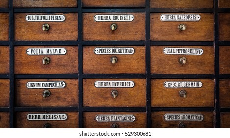 Close-up Of A Very Old Apothecary Cabinet