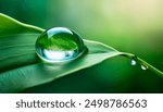 Close-up of a vibrant green leaf with water droplets, showcasing the intricate details of the leaf