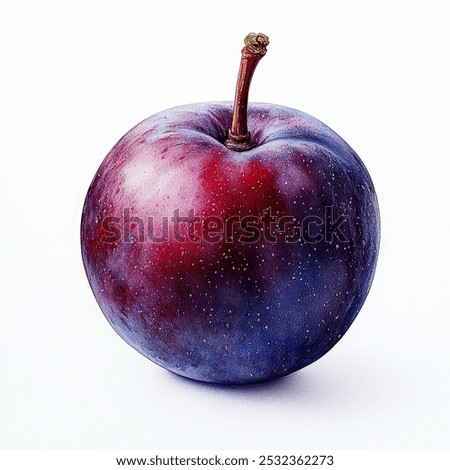 A close-up of a vibrant purple plum on a white background.