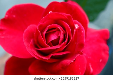 Close-up of a vibrant red rose with water droplets. - Powered by Shutterstock