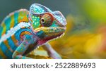 "Close-Up of a Vibrantly Colored Chameleon Changing Its Hue: A Fascinating Display of Nature