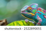 "Close-Up of a Vibrantly Colored Chameleon Changing Colors: An Extraordinary Display of Nature’s Adaptability, Showcasing the Intricate Patterns and Hues of Its Skin