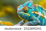 "Close-Up of a Vibrantly Colored Chameleon Changing Its Skin: An Awe-Inspiring Moment Highlighting the Chameleon