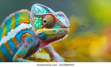 "Close-Up of a Vibrantly Colored Chameleon Changing Its Hue: A Fascinating Display of Nature's Mastery, Showcasing the Intricate Patterns and Textures of Its Skin as It Adapts to Its Environment'' - Powered by Shutterstock