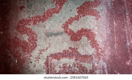 Close-up view of an abstract red pattern on a textured surface, showcasing intricate lines and designs. Ideal for artistic and design projects.