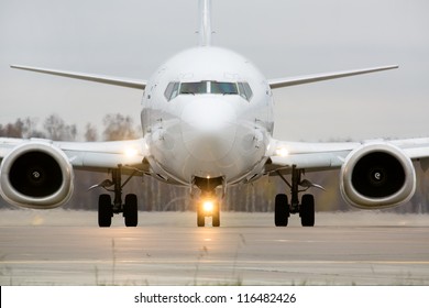 Closeup view of an aircraft preparing to take off