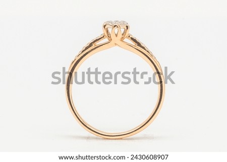 Close-up view angle of Diamond ring still life with white background
