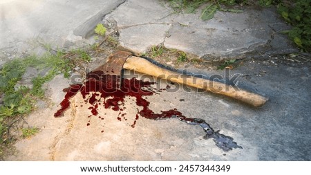 Closeup view attack heavy hard hit male human worker hand victim lay grass land crack stone rock floor. Evil anger fear creepy close up dirt red bleed splatter drip spot man body arm farm life scene