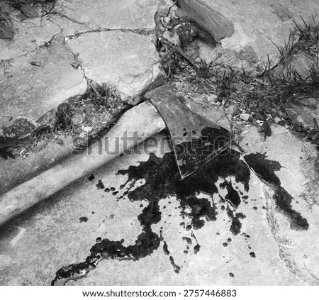Closeup view attack heavy hard hit male human worker hand victim lay grass land crack stone rock floor. Evil anger fear creepy close up dirt red bleed splatter drip spot man body arm farm life scene