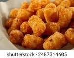 A closeup view of a basket of tater tots.