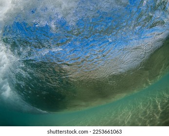 Close-up view behind a wave.