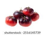 Close-up view of Black Prince tomatoes harvest isolated on white background.