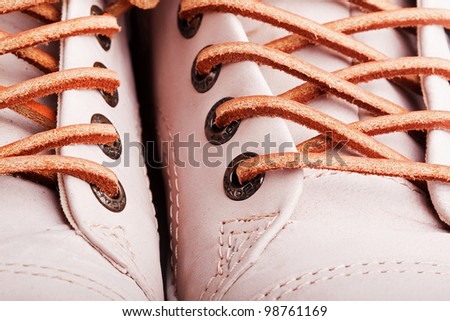 Closeup view of boot with laces