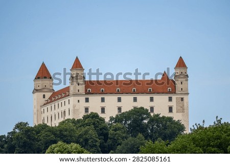 Close-up view of Bratislava Castle palatial building with towers, Slovakia. Real camera shot.