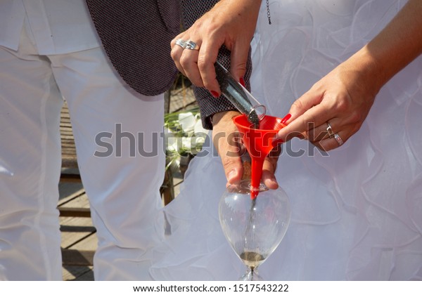 Closeup View Bride Groom Wedding Sand Stock Photo Edit Now