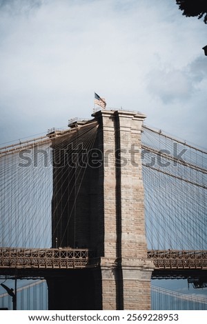 Similar – Image, Stock Photo Close-up view of Brooklyn Bridge’s cable with Manhattan backdrop