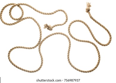 Close-up View Of Brown Strong Nautical Rope With Knots Isolated On White