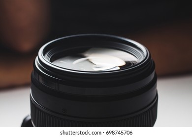 close-up view of a camera lens