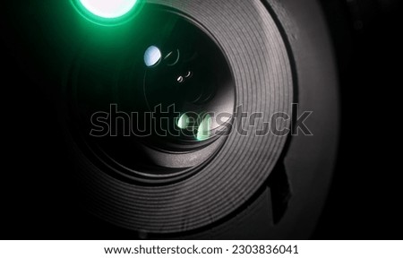 Close-up view of camera lens aperture. Film and photography concept.