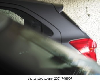 A closeup view of a car. 