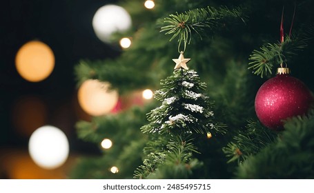 Close-up view of a Christmas tree background  - Powered by Shutterstock