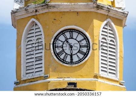 Closeup view of the Clock Tower Monument in Cartagena de Indias, Colombia