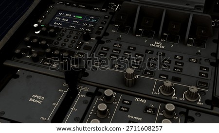 Close-up view of the complex avionics panel in a modern jet cockpit