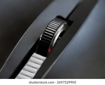 Close-Up View of a Computer Mouse Scroll Wheel